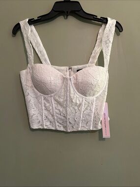 NWT AQUA Lace Corset Bustier Top in White Header Size S